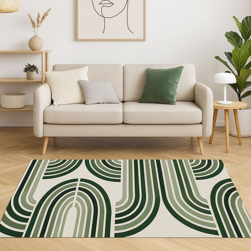 Stockbabad Minimalist Green-Line Decorative Floor Rug - product photograph 2